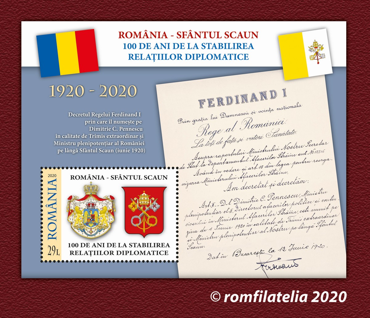 ROMÂNIA-SFÂNTUL SCAUN, 100 DE ANI DE LA STABILIREA RELAȚIILOR DIPLOMATICE