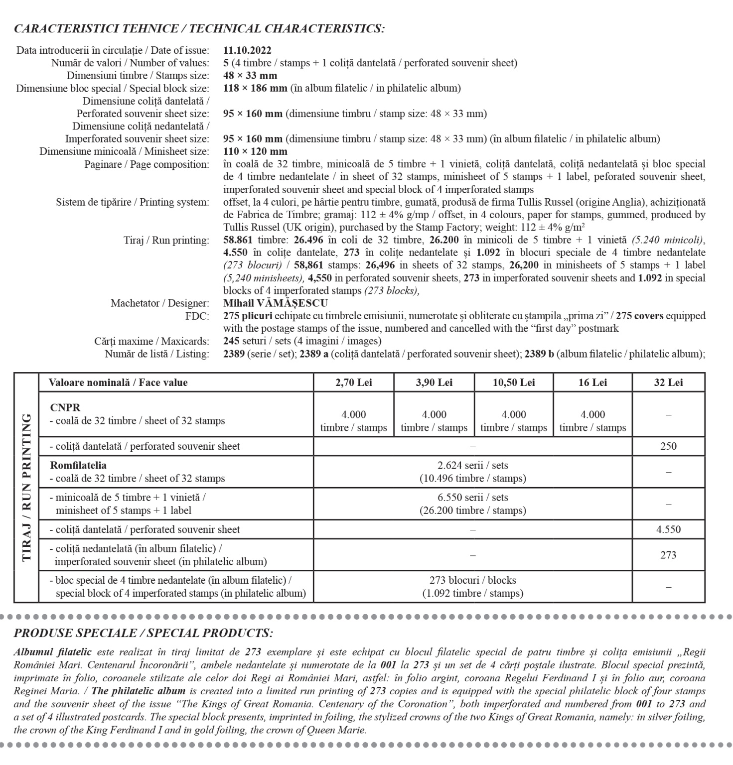 caract_ Regii RO Mari. Cent Incoronarii